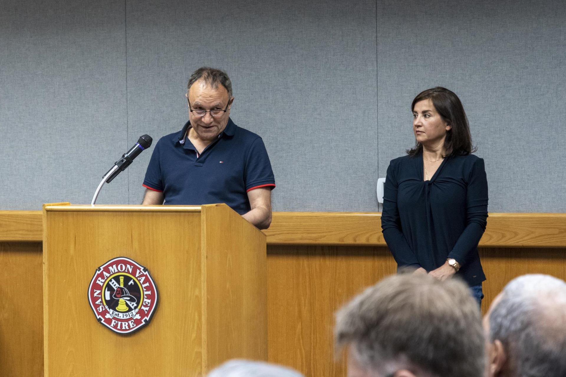 Mr. Esfahani was accompanied by his wife, Zhila at Podium