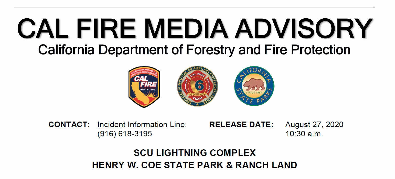 Cal Fire SCU Media Advisory