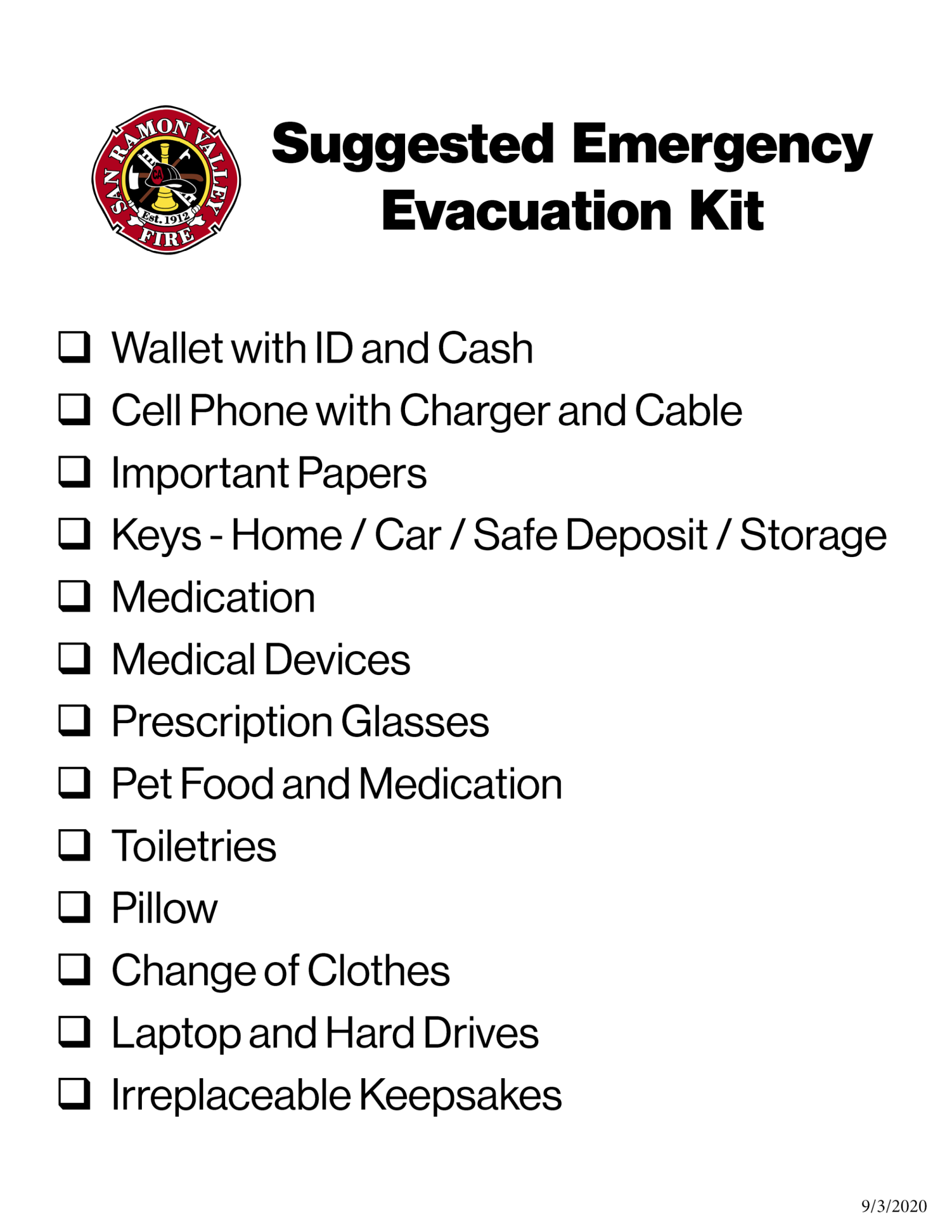 Suggested Emergency Evacuation Kit Thumbnail